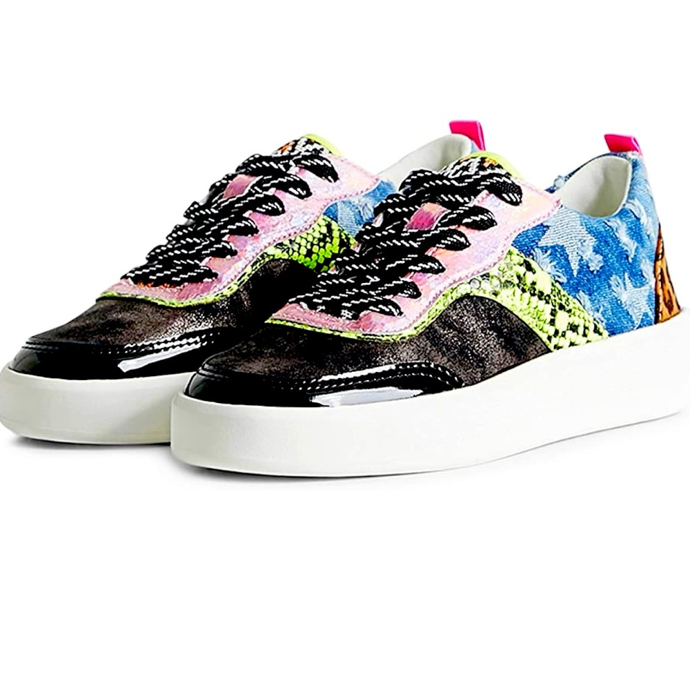 Euc Desigual Fancy Crazy Patch Multicoloured Snea… - image 1